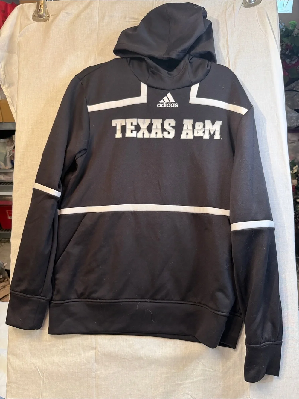 adidas Black Texas A&M Pullover Hoodie with White Trim